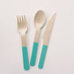 Teal dipped wooden utensils