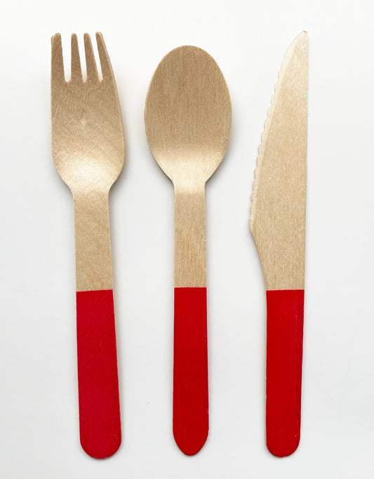 Red Dipped Wooden Cutlery