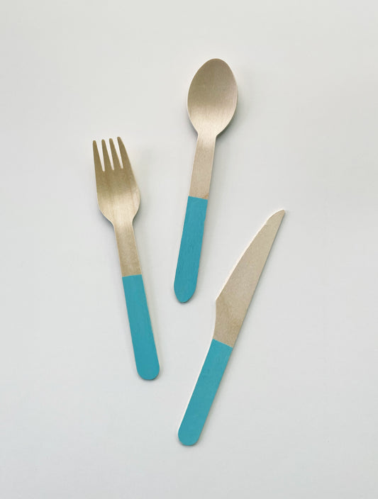 Blue Dipped Wooden Cutlery